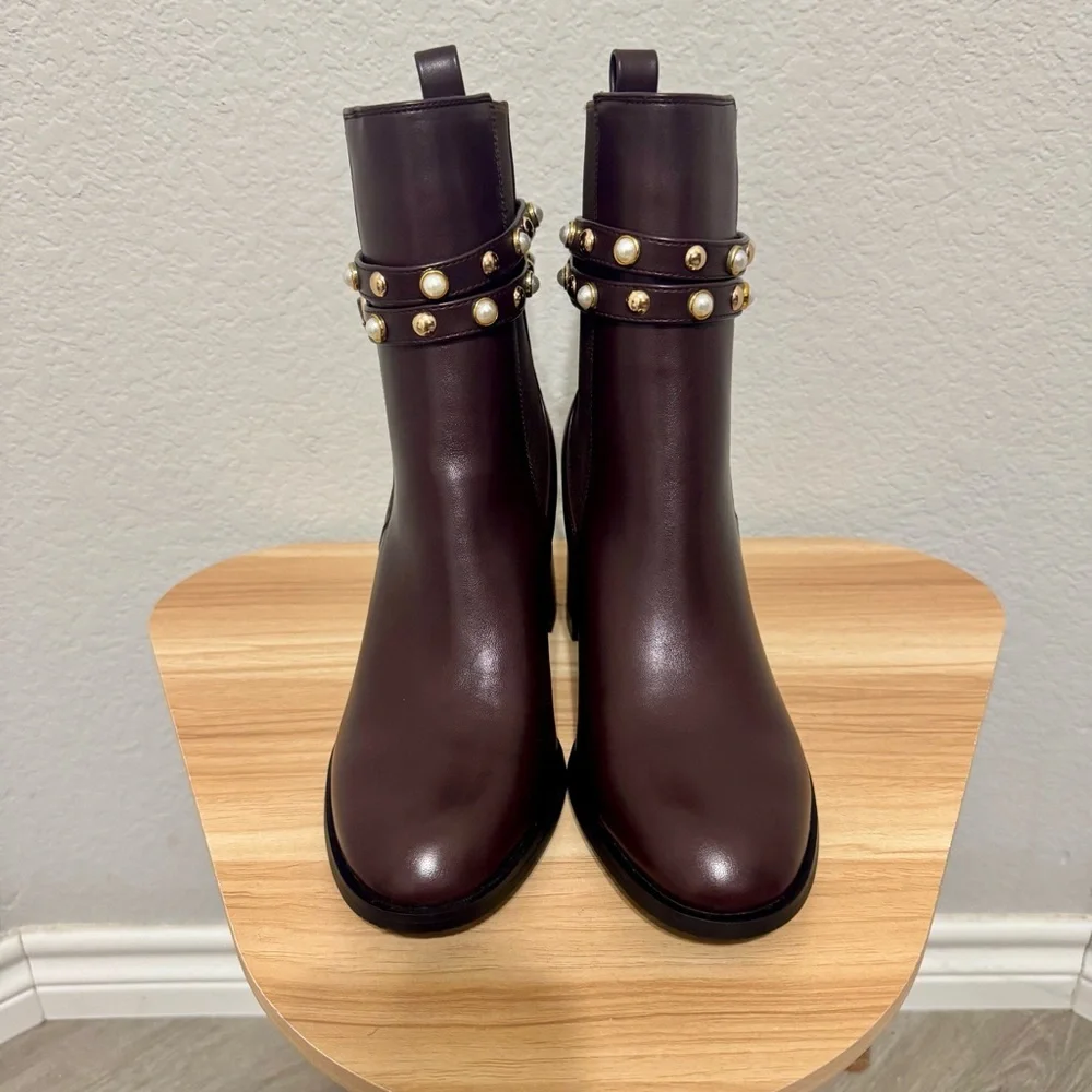 Torgeis Women's Ivy Brown Studded Heel Block Booties Size 8